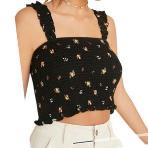 FOREVER21 Smocked Ruffled Shoulder Straps Floral Top